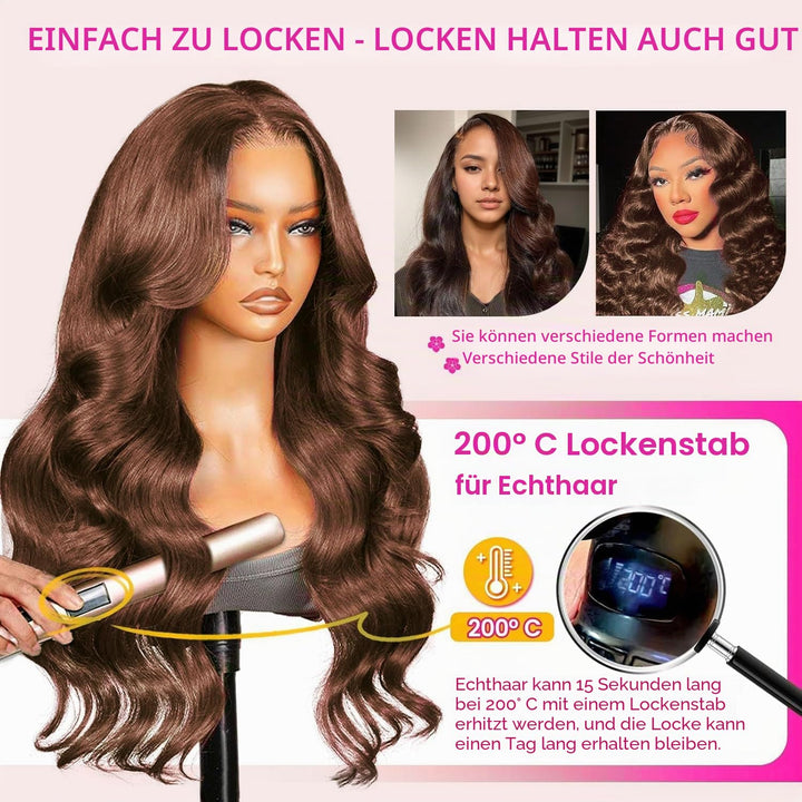 Chocolate Brown Echthaar Perücke Bresilienne 13x6 Body Wave Glueless Wig Human Hair Lace Frontal Wig