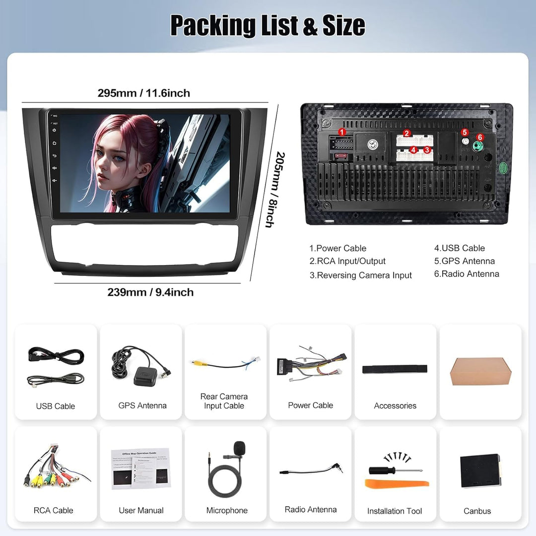 2+64G 8Core CAMECHO Android 13 Autoradio für BMW 1 Serie E81 E82 E87 E88 mit Navi,9-Zoll Auto Radio