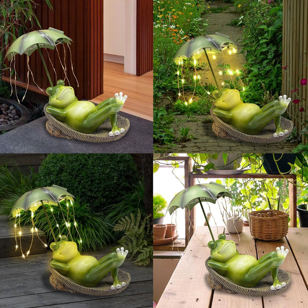 lifemet Outdoor Solar Frosch Garten Dekoration - Lustig Frösche Einschirm Figurch Garten Statue，IP65