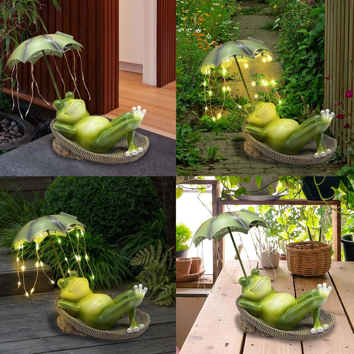 lifemet Outdoor Solar Frosch Garten Dekoration - Lustig Frösche Einschirm Figurch Garten Statue，IP65