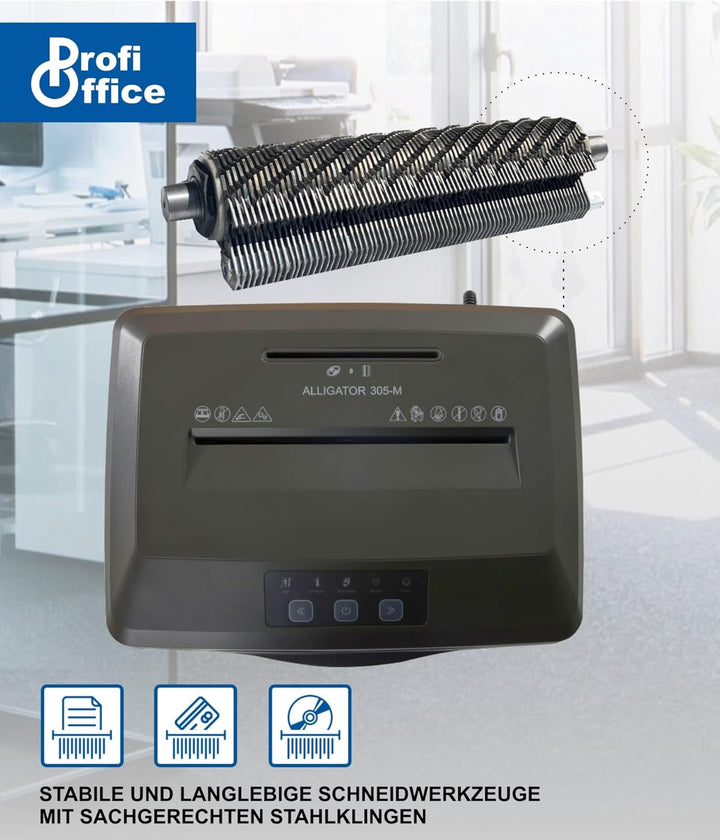 Aktenvernichter Super Micro Nano Cut Partikelschnitt P-7 Profi Office Alligator 305 M - 5 Blatt, 30