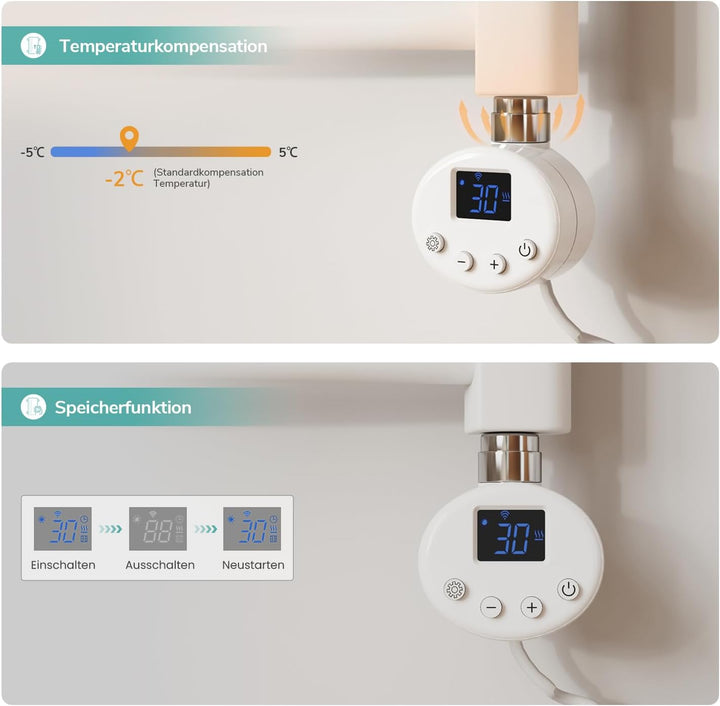 EMKE WiFi Badheizkörper Elektrisch 1200x600 mm - Gebogen Handtuchheizkörper Elektrisch, Elektrischer