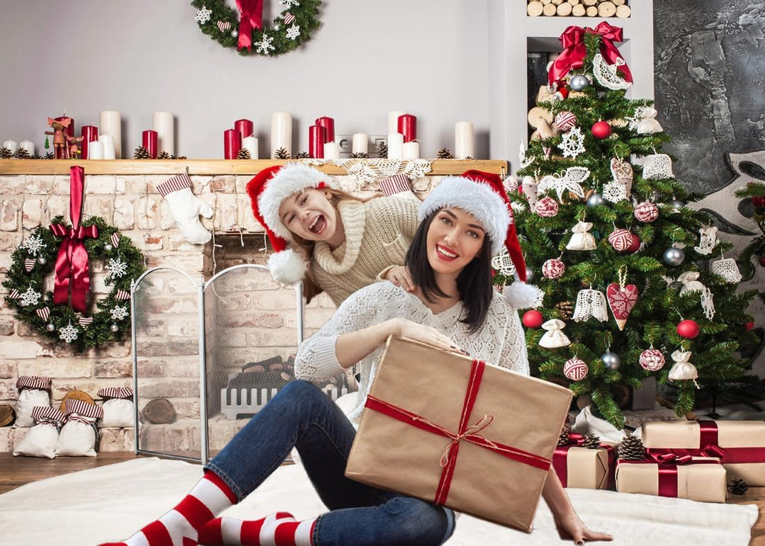 AIIKES 8x8FT Weihnachtsfotografie Hintergrund Weihnachtsbaum Geschenk Kamin Hintergrund Baby Neugebo