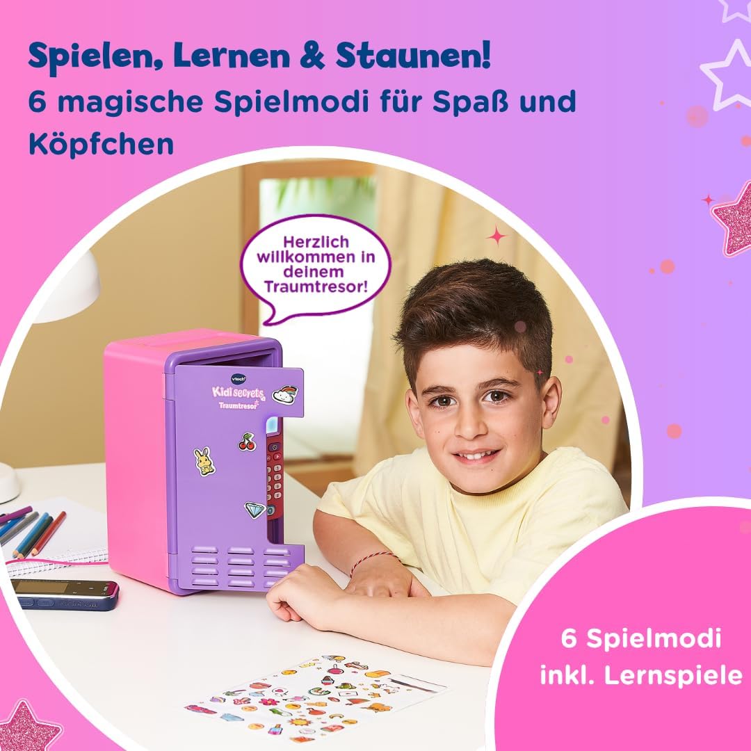 VTech Kidisecrets Traumtresor – Tresor mit Zahlencode zum Aufbewahren von Geheimnissen – Mit Spielen