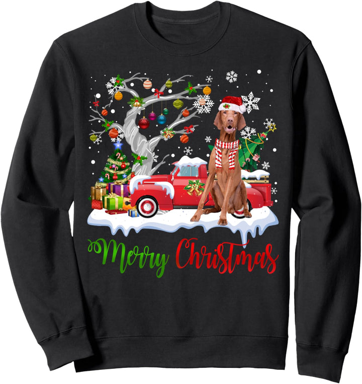 Roter Truck Merry Christmas Tree Vizsla Schlafanzug Sweatshirt