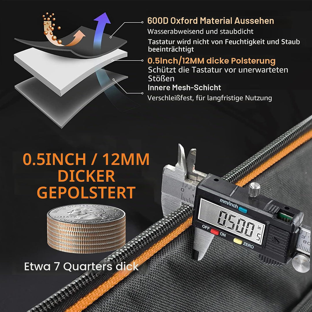 Gigbag mit 61 Tasten, tragbare, langlebige Tastatur, Klavier, wasserdicht, 600D-Oxford-Gewebe mit 10