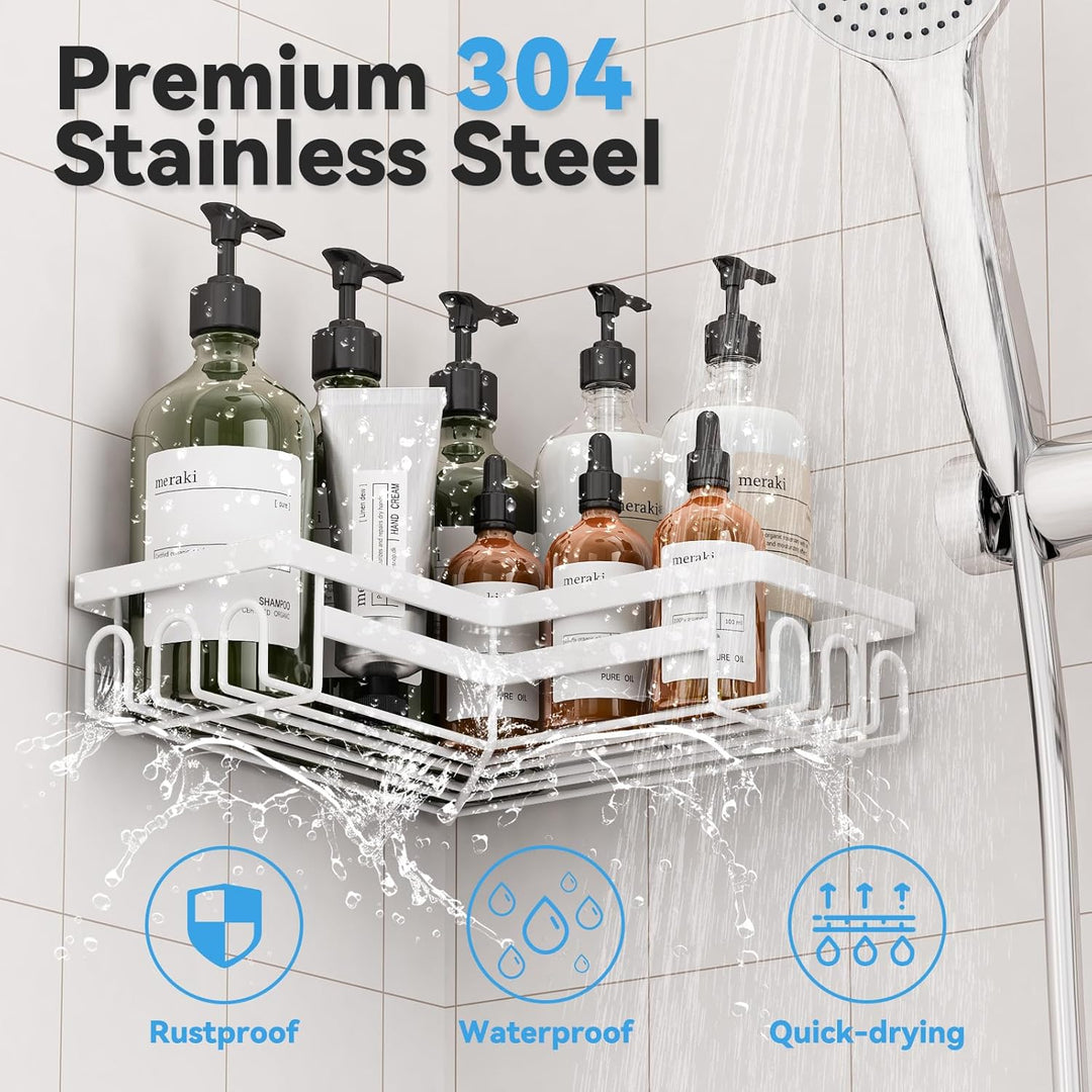 3 Stück Duschregal ohne bohren, Duschregal Ecke mit Haken, badezimmer organizer, shampoo halterung f