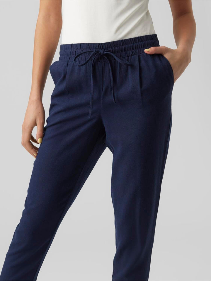 VERO MODA Damen Legere Leinen Stoffhose Casual Schlupfhose Lockere Ankle Pants XS Blau-2, XS Blau-2