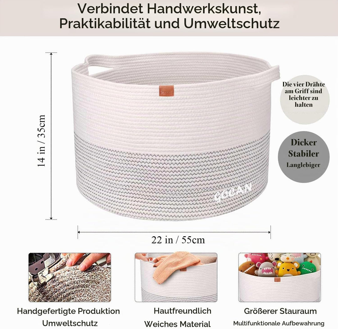 GOCAN Extra grosser Deckenkorb Baumwollseilkorb D55 X H35cm Gewebte Wäschekörbe für Decken Aufbewahr