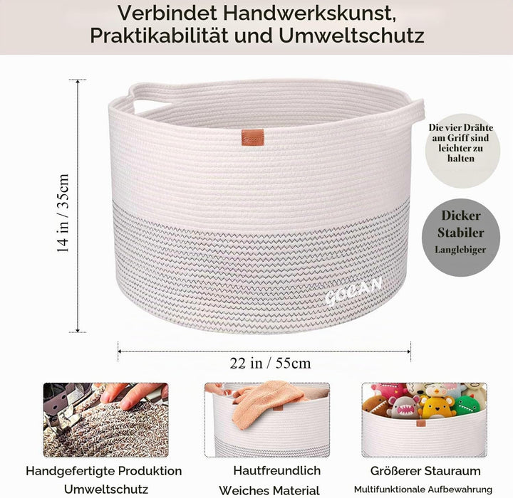 GOCAN Extra grosser Deckenkorb Baumwollseilkorb D55 X H35cm Gewebte Wäschekörbe für Decken Aufbewahr