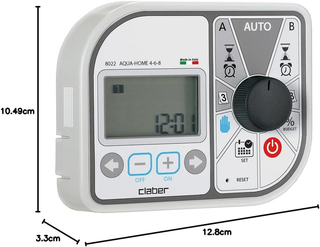 Claber Aqua-Home 4-6-8, Bewässerungscomputer für 8 Bewässerungskreise Einzelbett, Einzelbett