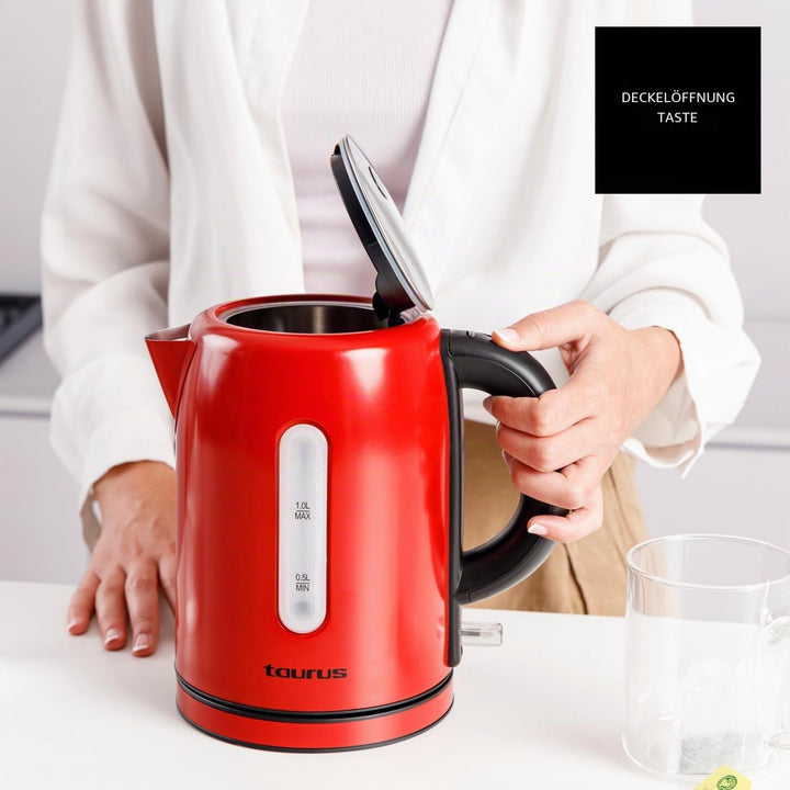 Taurus – Wasserkocher Vintage Compact Red 2400W | 1L | 360° Basis | Automatische Abschaltung | LED-A