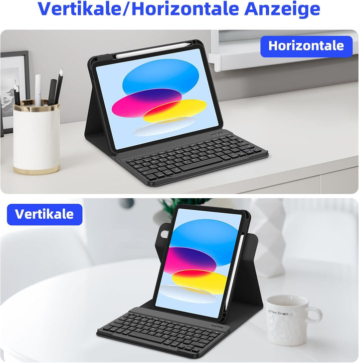 Bettdow für iPad 10.Generation 2022 Tastatur Hülle, Hoch-/Querformat Verwenden, QWERTZ Layout Abnehm