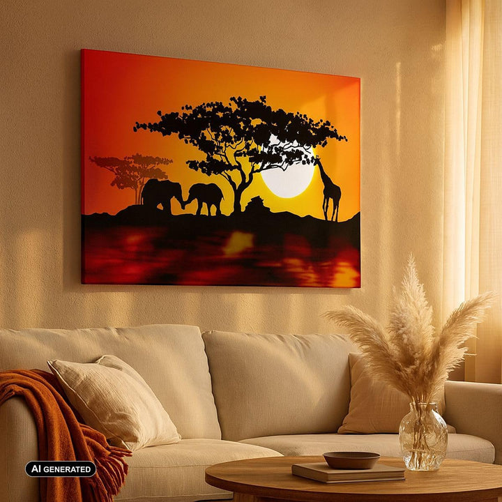 Bilder auf Leinwand 100x70cm Leinwandbild Tiere Safari Savanne Giraffe Gross Wanddeko Bild Schlafzim