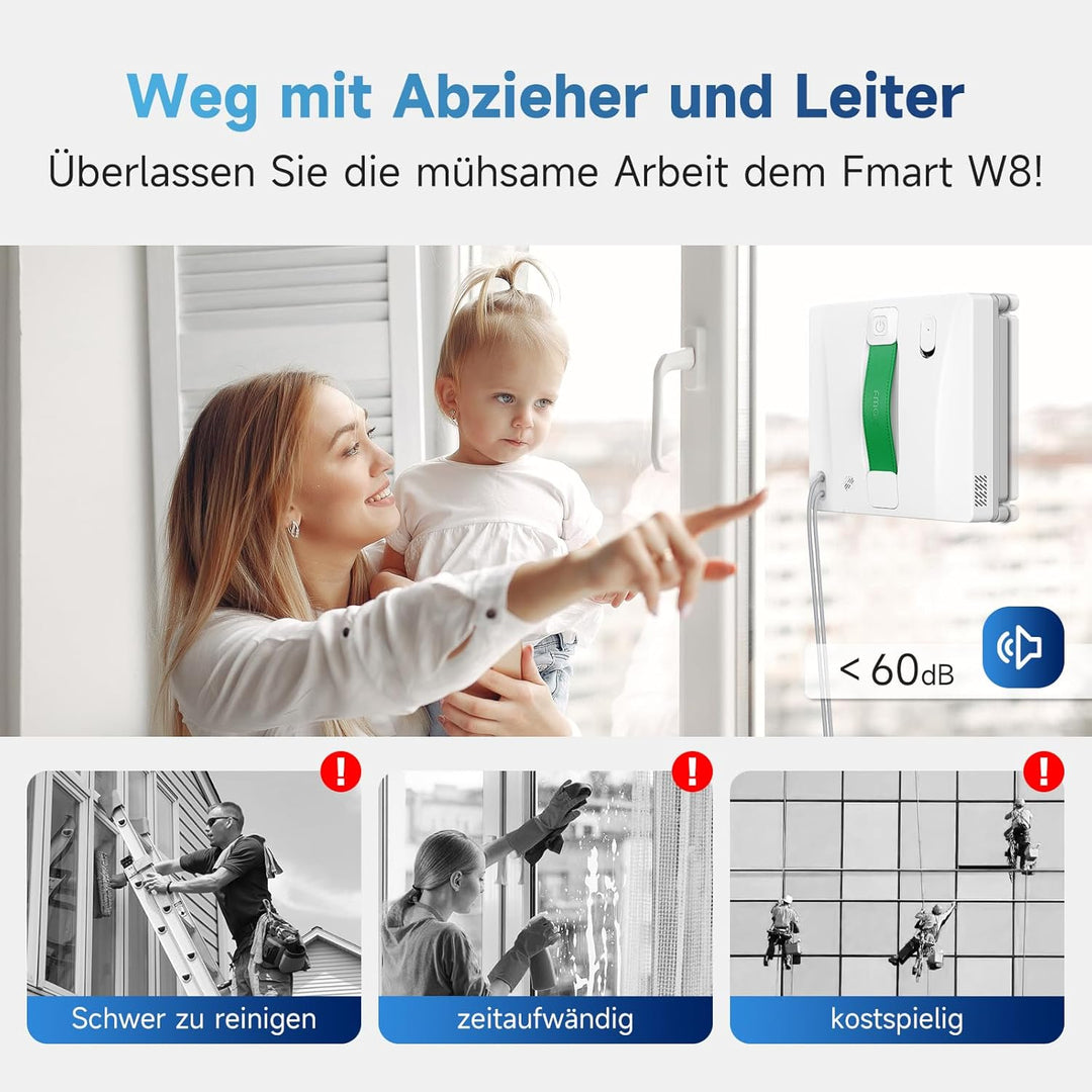 Fmart W8 fensterputzroboter mit sprühfunktion, 8000 Pa Saugkraft und Kantenerkennungstechnologie, Au