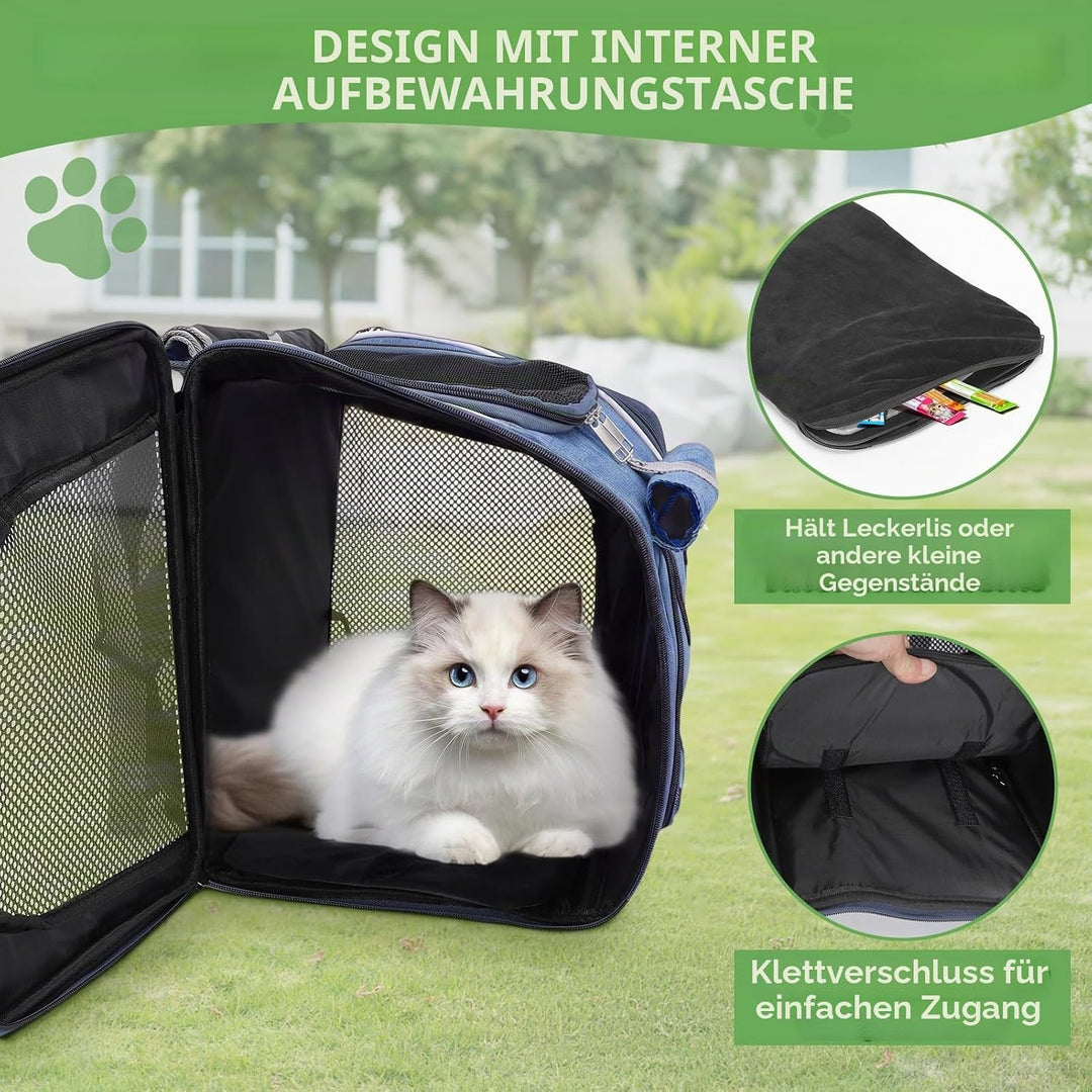 Hunde-Fahrradkorb, Oxford-Stoff, erweiterbar, atmungsaktiv, Haustier-Tragerucksack mit 4 Netzfenster