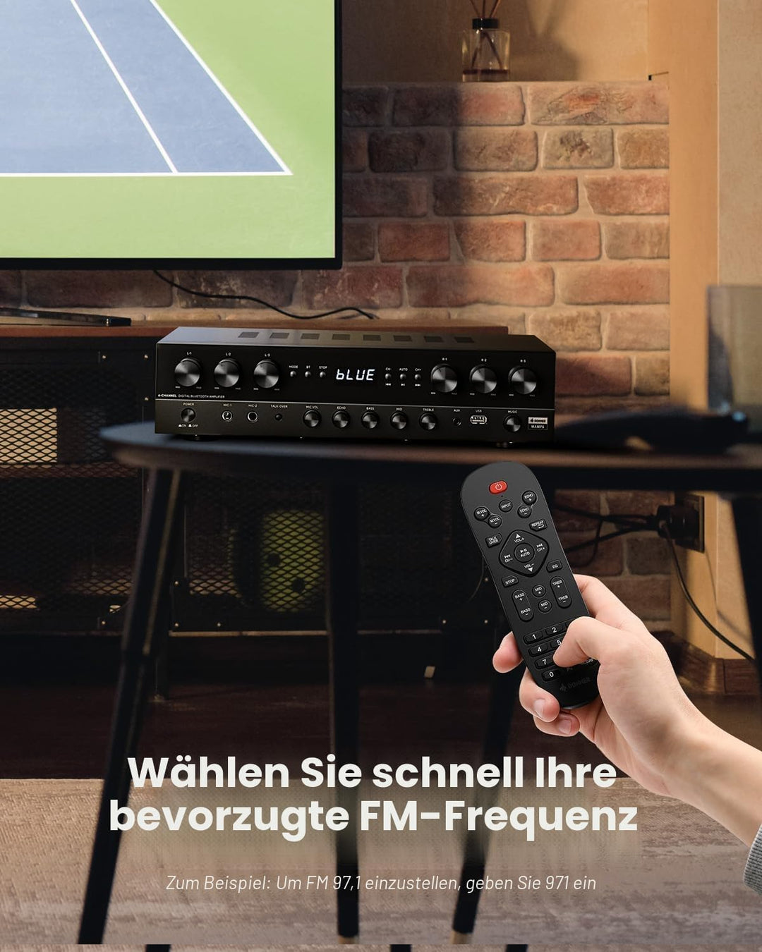 Donner Stereo Verstärker, 6-Kanal Verstärker mit 1000 W Maximalleistung und Bluetooth 5.3, USB, FM,