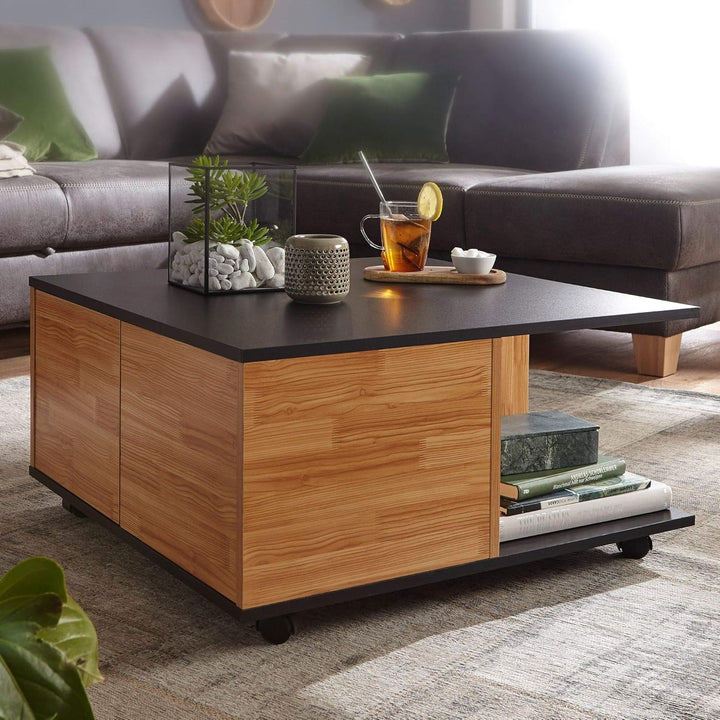 KADIMA DESIGN Couchtisch RAPIDO: 70x70x36,5 cm, 2 Schubladen, Rollen, Melaminharzbeschichtung, Weiss