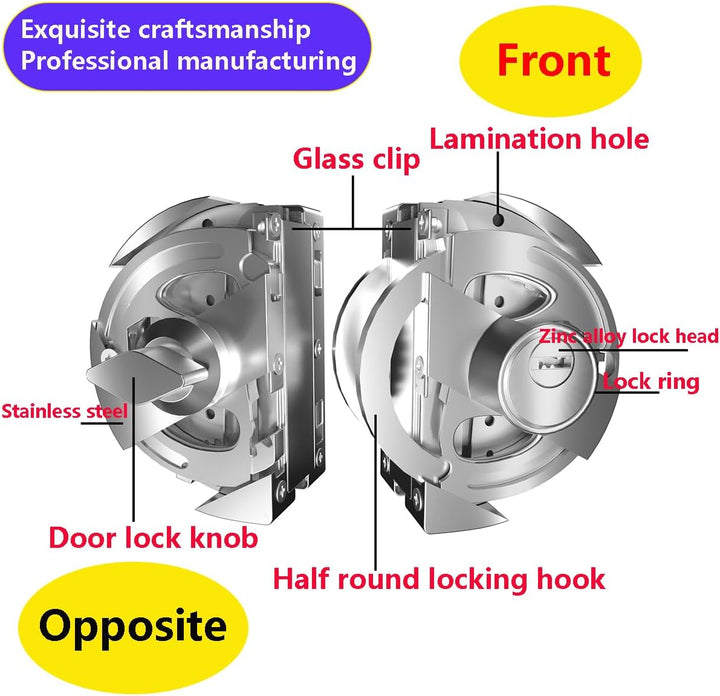 Qrity Edelstahl Glastürschloss mit Schlüssel Öffnen/Schliessen für 10-12 mm Glas Dickes Büro, Zuhaus