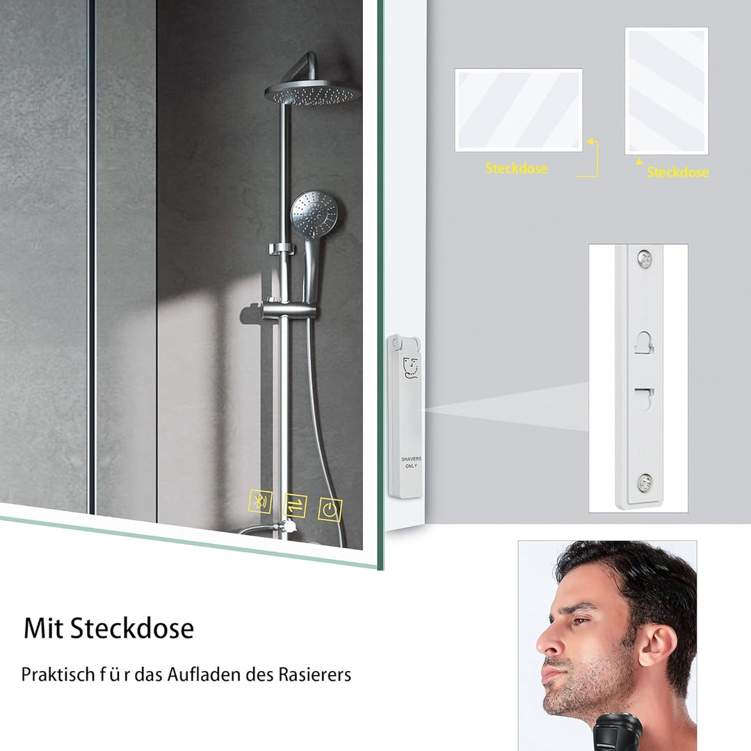AI-LIGHTING Badezimmerspiegel mit Beleuchtung 80 × 60 cm Badspiegel mit Licht Bluetooth Lautsprecher