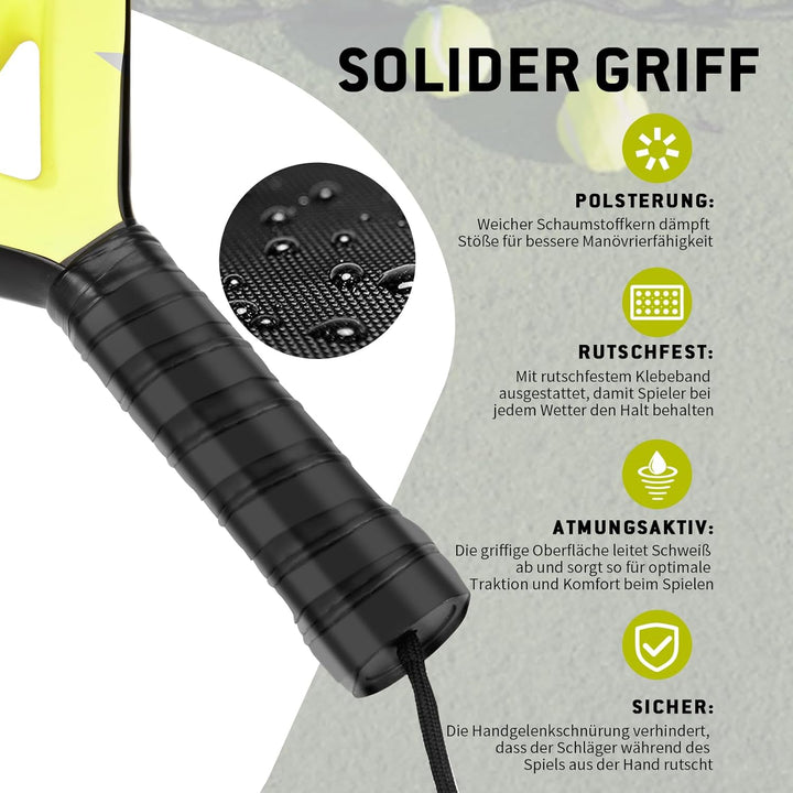 Padelschläger Erwachsene Padel Racket aus Carbon Glasfaser mit Tennisbällen für Teenager Anfänger Fo