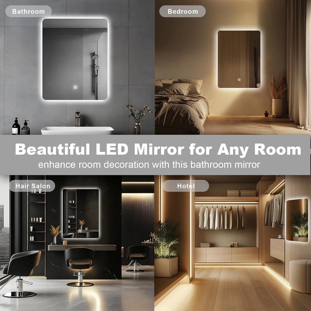 Badezimmer Wandspiegel, Badspiegel Mit Beleuchtung, 60 x 45 cm Spiegel mit LED Licht, Touch Schalter