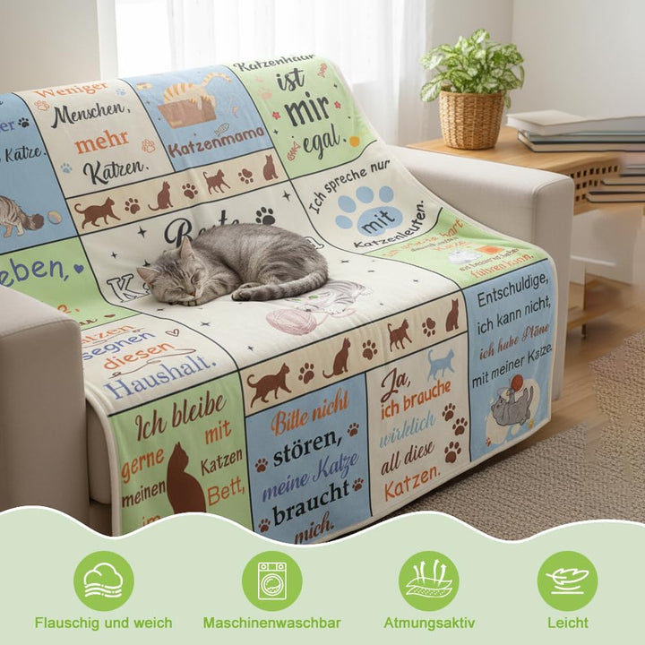 Mama Geschenk Kuscheldecke 150×130CM Flanelldecke Schlafdecke für Mama Katzenmam Oma Muttertagsgesch