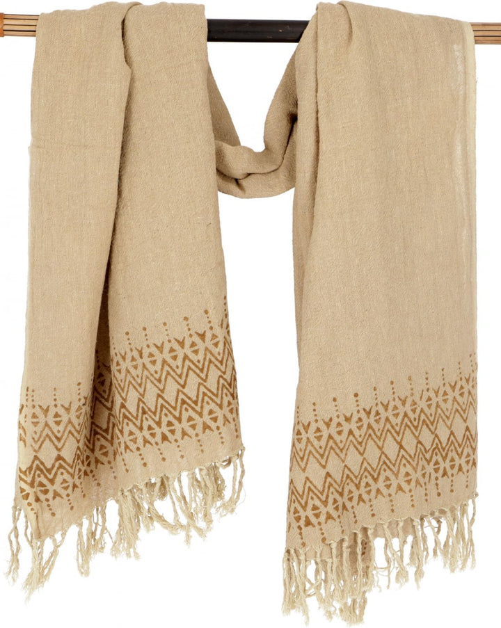 GURU SHOP Handgewebtes Baumwolltuch mit Tribalmuster, Webschal, Herren/Damen Beige, Beige