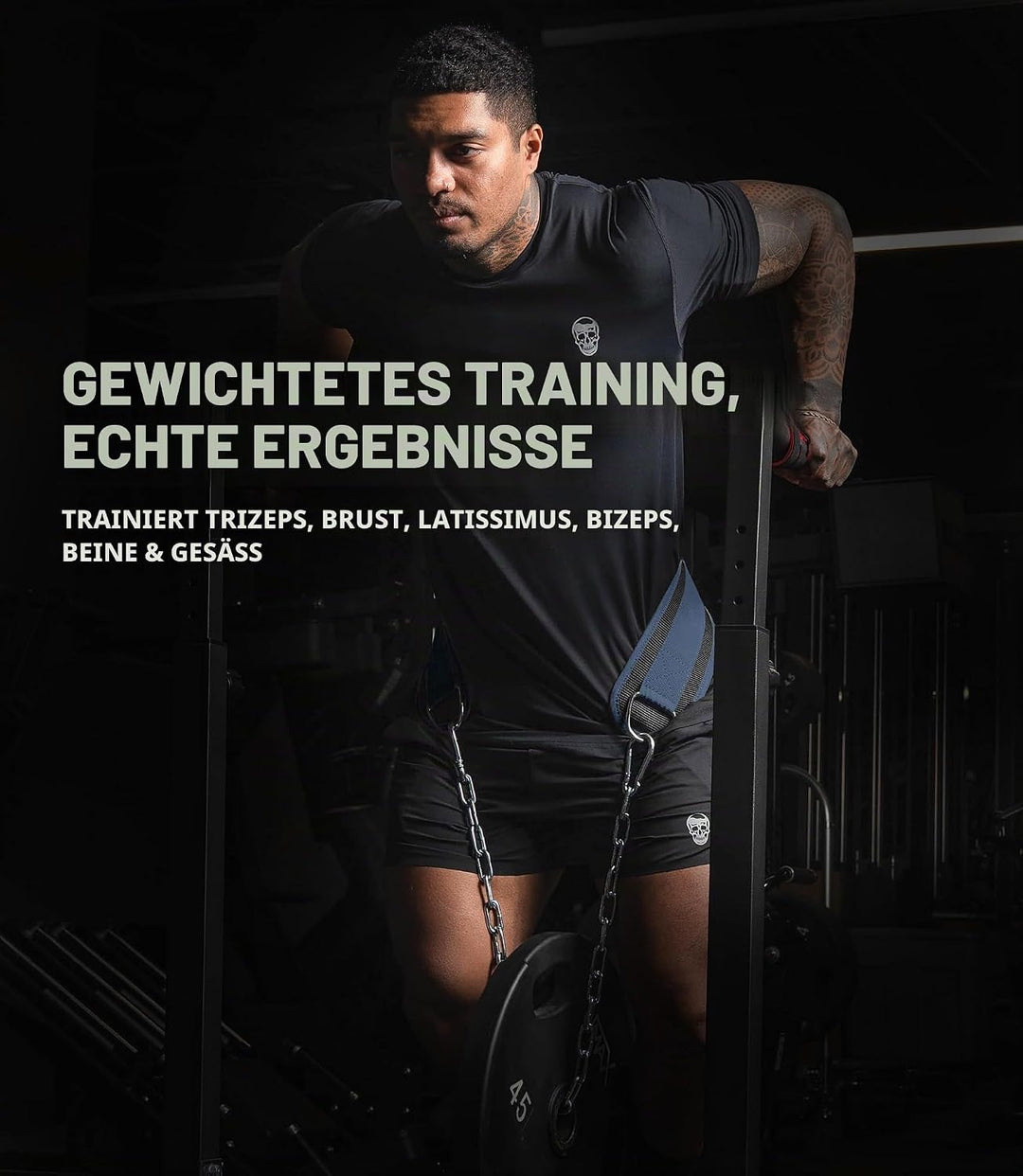 Gymreapers Dip-Gürtel mit Kette für Gewichtheben, Klimmzüge, Dips – robuste Stahlkette für zusätzlic