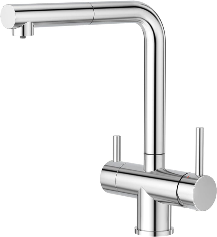 CREA 3 Wege Wasserhahn Küche mit Brause, 360° Drehbar Küchenarmatur, Drei Wege Mischbatterie für Was