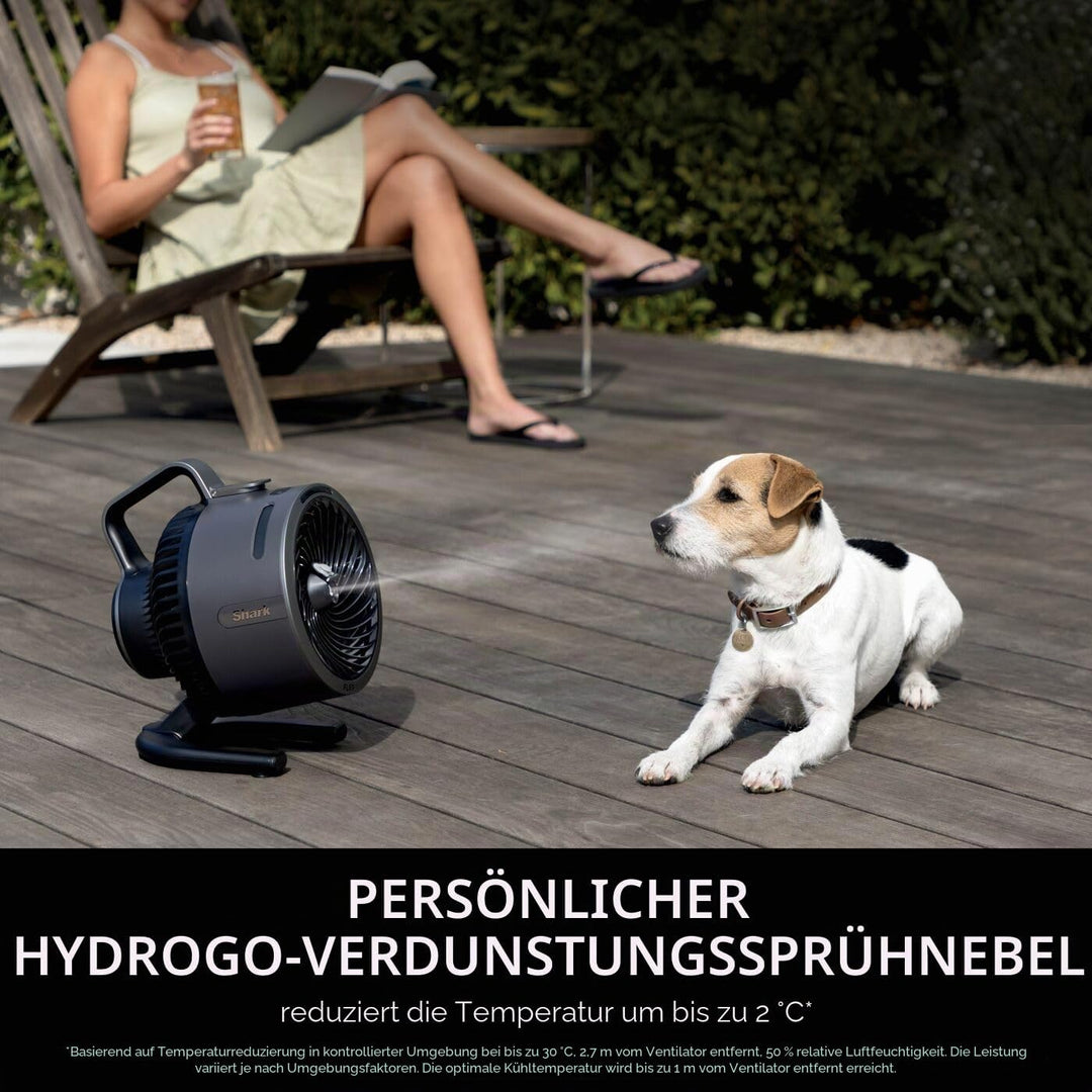 Shark FlexBreeze HydroGo Leistungsstarker kabelloser Ventilator mit Nebel, Innen- und Aussenkühlung,