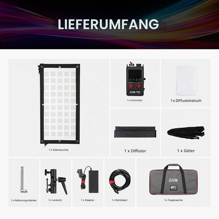 GVM ZipTile Z150B Bi-Color Flexibles LED-Videolicht 2700K–6800K, 150W Panellicht 15500 Lux/m, 12 Lic