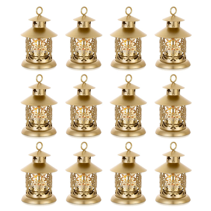 Romadedi Teelicht Laterne Gold Deko - 12er Set Vintage Laterne Kerze Metall Klein mit Gravur für Ker