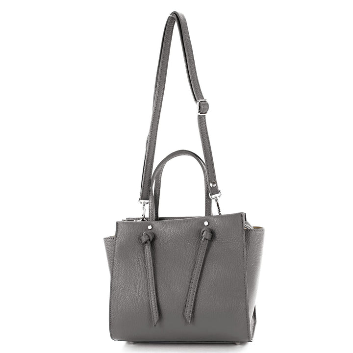 modamoda de - T219 - ital. Damen Henkeltasche Klein aus Leder Graphitgrau, Graphitgrau