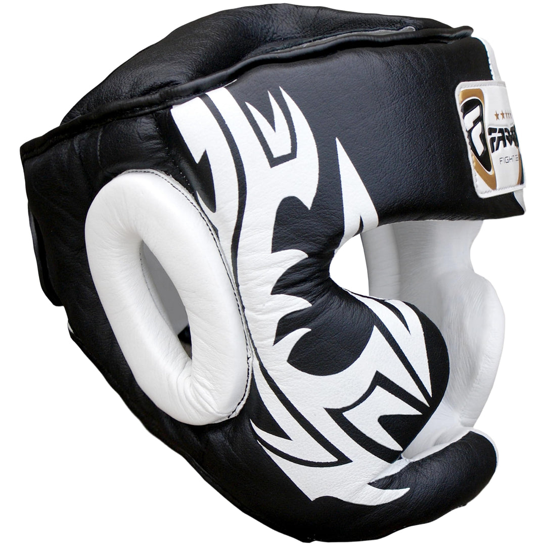 Farabi Boxing Headguard Safety Helmet MMA Training Pro Full Face, Cheek Protection Genuine Leather H