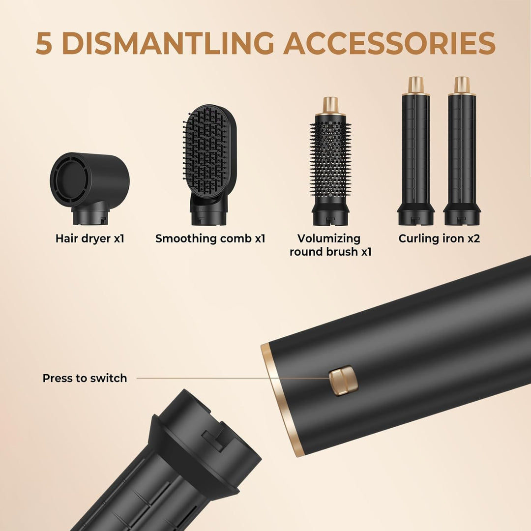 5 in 1 Hairstyler, Airstyler Airbrush Pro 1000w, 60000RPM Föhnbürste Haarstyler, Lockenstab mit Luft