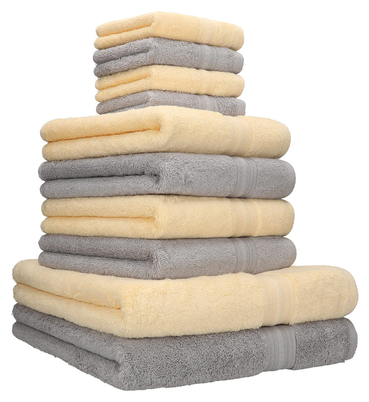 Betz 10 TLG. Handtuch Set Gold Farbe beige &amp; Silber grau, Qualität 600 g/m², 2 Duschtücher 70 x 140