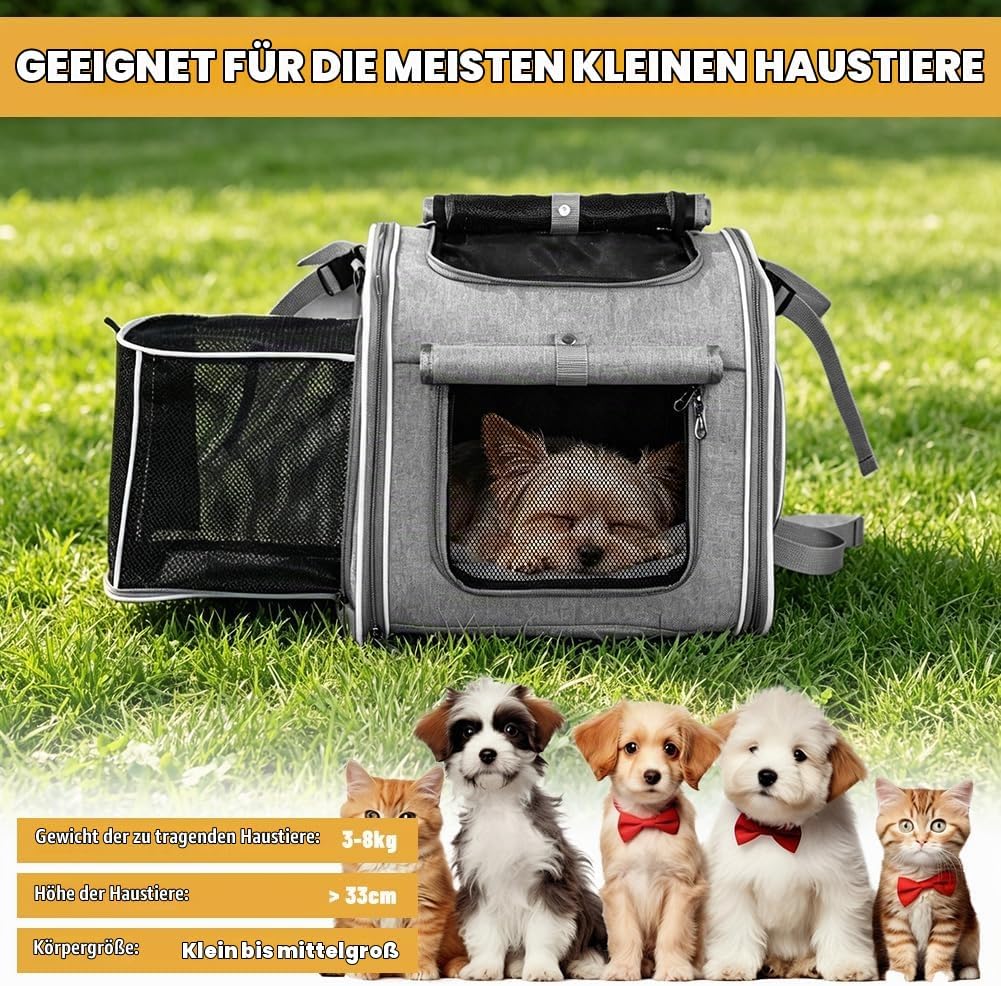 Hundekorb Fahrrad Vorne 4-in-1, Erweiterbarer Hunderucksack Hundefahrradkorb, Grau Faltbare Haustier