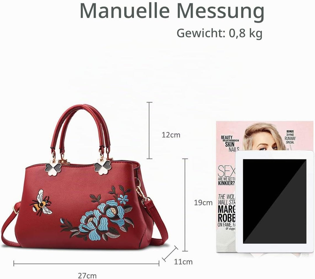 NICOLE&DORIS Handtaschen Damen Mode Schultertasche Geldbörse Retro Umhängetasche Frau Tote Stickerei
