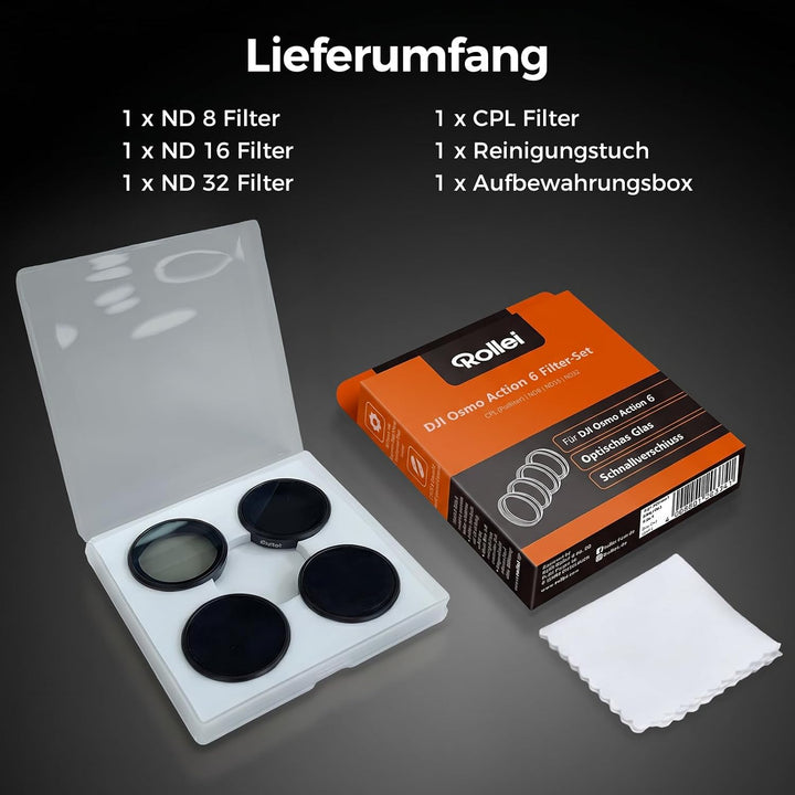 Rollei ND Filterset für DJI Osmo Action 6 4er Pack ND8/ND16/ND32/CPL Filter für Action 6, für Action