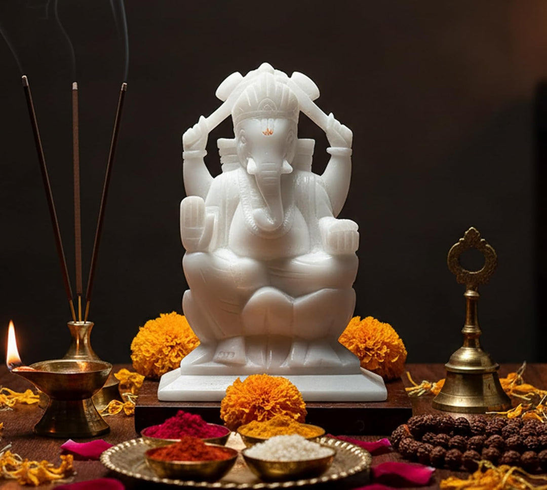 StonKraft Marmor Weisser Stein Pooja Puja Ganesh Ganesha Ganesh Murti Idol Statue Skulptur – Linker