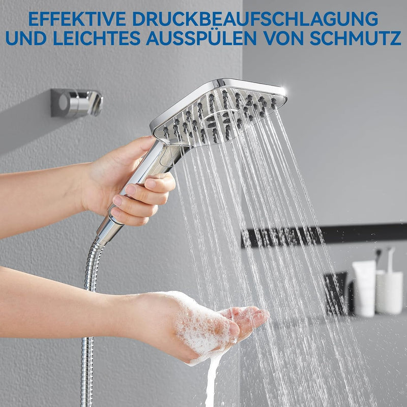 Auralum Duschkopf wassersparend, grosser Duschbrause mit Schlauch, Shower Head mit 3 Wasserabgabemod