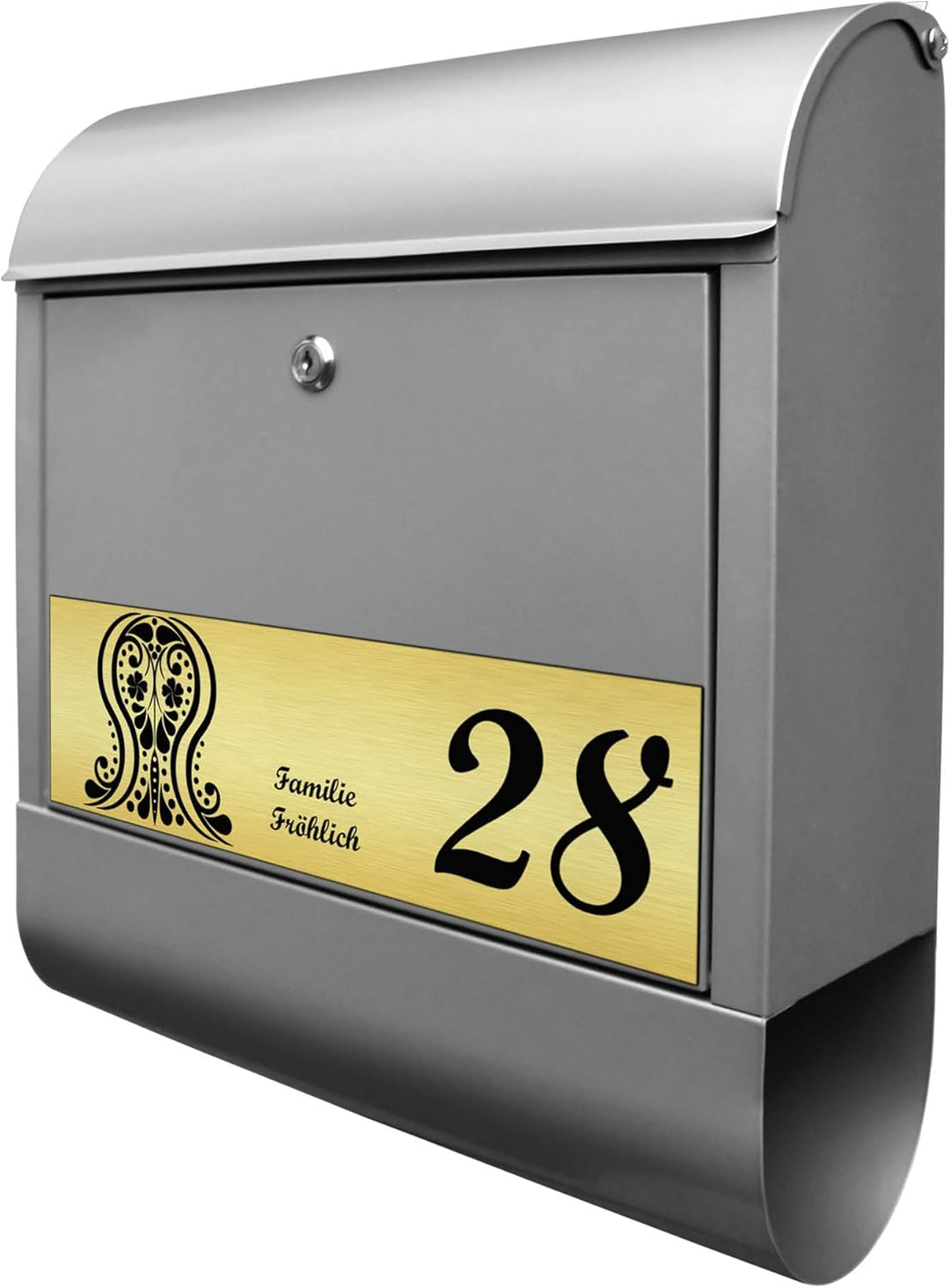 banjado® Briefkasten personalisiert mit graviertem Namensschild in Gold/Briefkasten silberfarben 39x