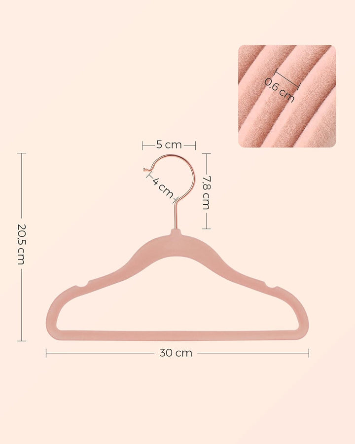 SONGMICS Kinderkleiderbügel, 50er Set, Samtbügel mit Haken in Roségold, rutschfest, für Kleiderschra