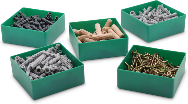 1a-TopStore 25 Stück Einsatzkasten Serie E40, farblich sortiert, 5 Farben u. 4 Grössen, aus Polystyr
