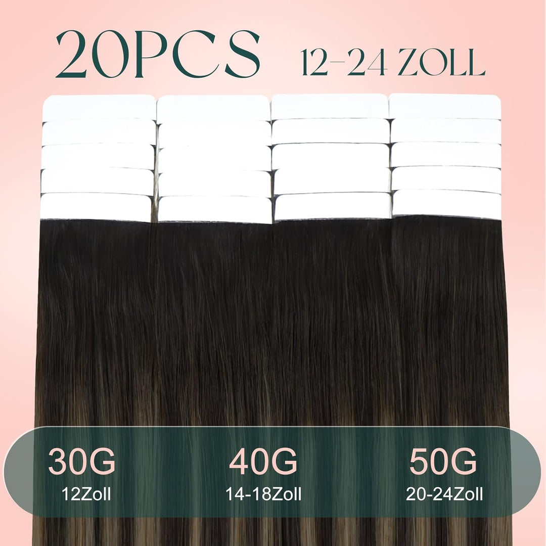 Easyouth Echthaar Tape on Extensions Glue in Haar Extensions Echthaar Farbe Dunkelstes Braun Aschbra