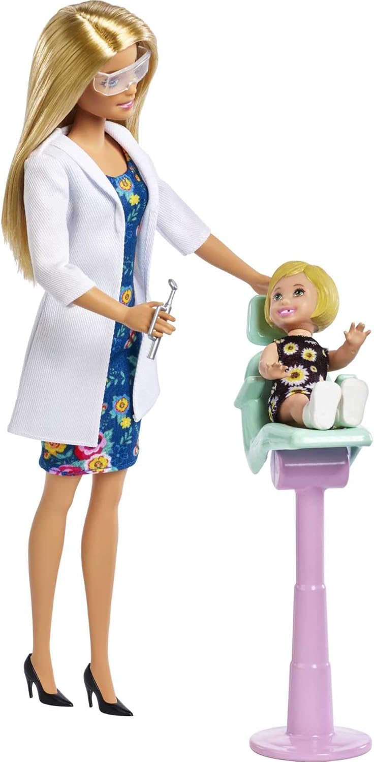 Barbie FXP16 - Zahnärztin-Puppe, Blonde, Spielset, kleine Patientenpuppe, Spülbecken, Behandlungsstu