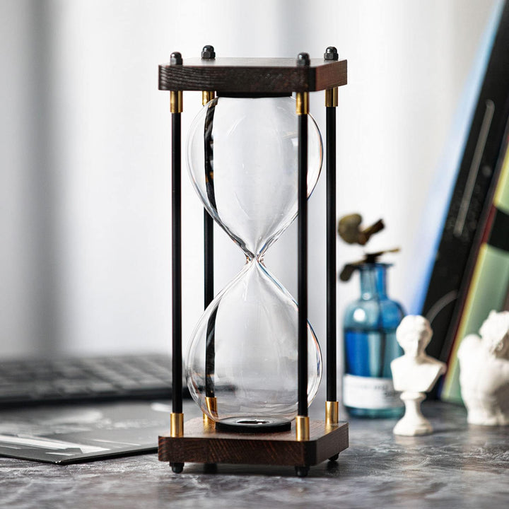 Befüllbare Sanduhr, schwarzer Holzrahmen, dekorativer Sanduhr (leere Sanduhr, grosse Grösse)