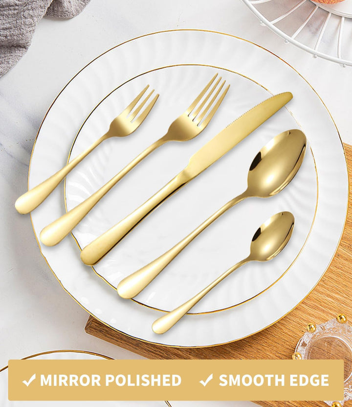 Besteck Set 12 Personen, 60 teilig Goldenes Edelstahl Bestecksets, Elegantes Essbesteck, Hochglanzpo