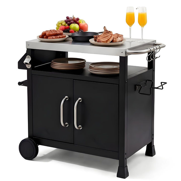 TLSUNNY Grilltisch Outdoor, Grillwagen mit Edelstahl Tischplatte 75x50 cm, Grill Trolley mit Untersc